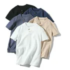 Мужская льняная футболка с V-образным вырезом, на пуговицах