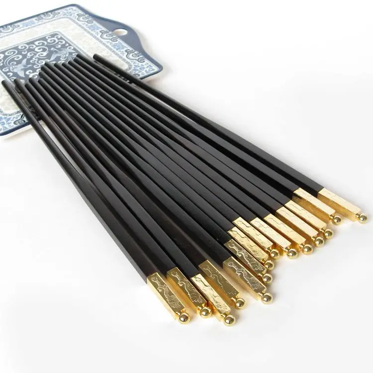 Rosewood chopsticks Ebony Wood TZ Zhai high-grade copper plated long chopsticks ebony wood Chinese gift boutique