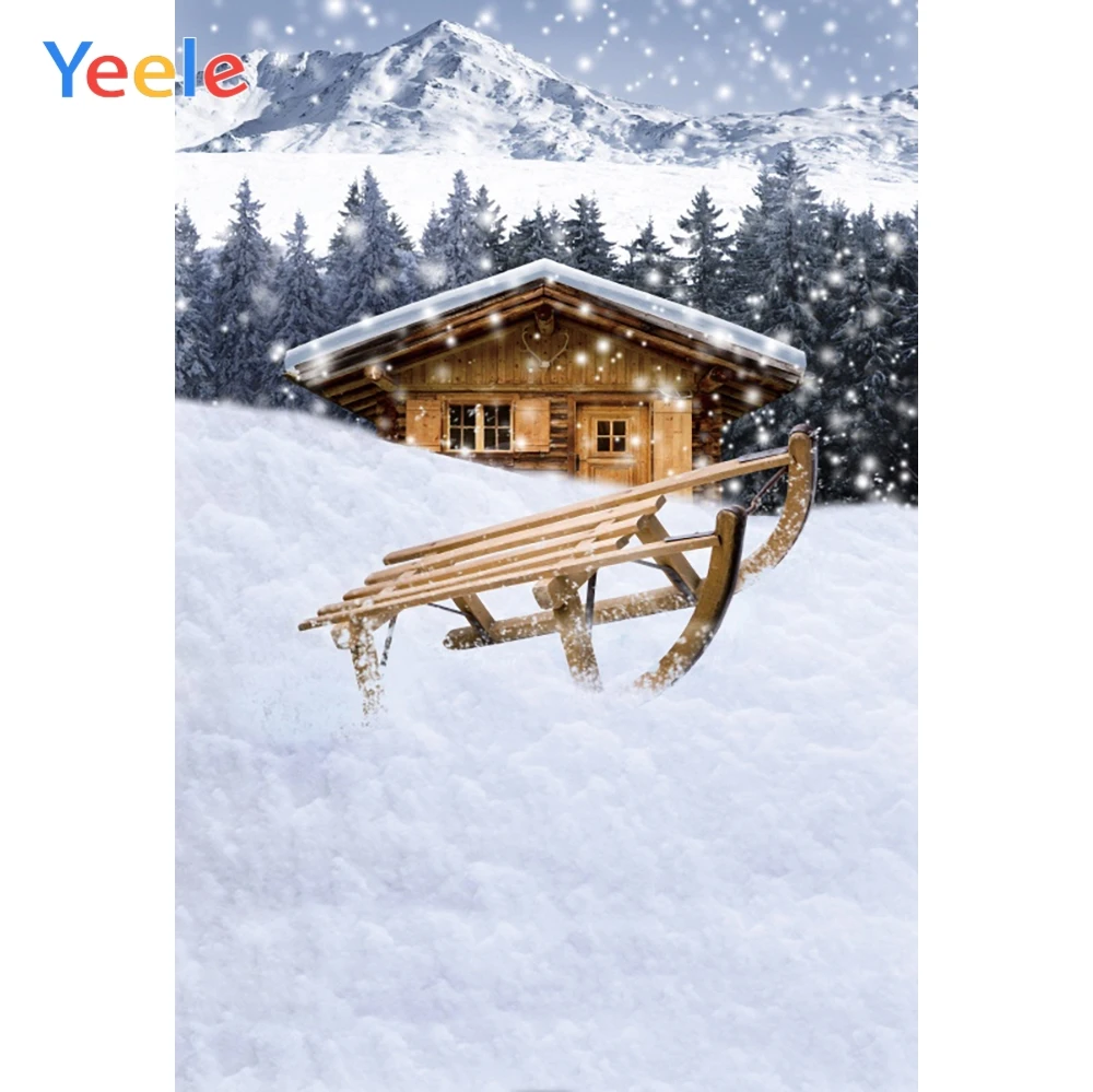 

Yeele Winter Landscape Mountain Snow Sleigh House Photography Backdrops Personalized Photographic Backgrounds For Photo Studio