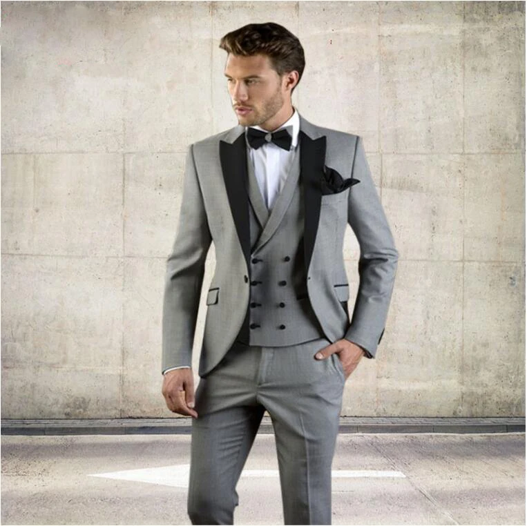 Выгодная цена на Мужской костюм (Блейзер + брюки + жилет), серый облегающий...