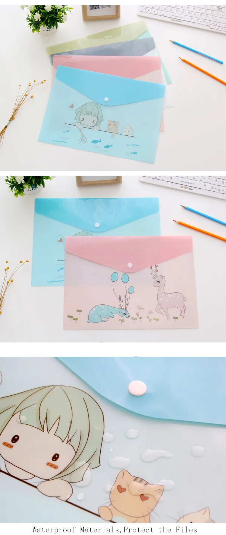 1 шт. водонепроницаемый мульти Карманный пластиковый Kawaii A4 папка для документов бумажный Органайзер чехол канцелярские принадлежности для офиса и школы