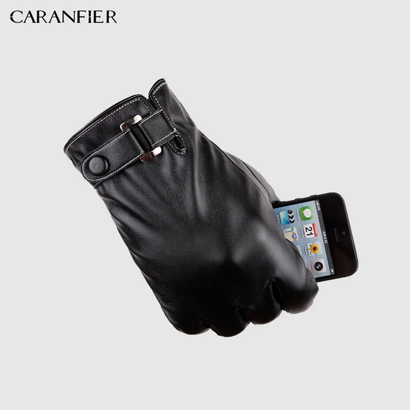CARANFIER Windproof Outdoor Men Gloves Women PU Leather Glove Stretchy Soft Winter Warm Touch Screen for iphone Pad 6PCS | Аксессуары