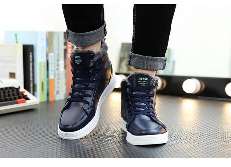 2018Hot Men Shoes Fashion Warm Fur Winter Leather Boots Waterproof Snow Footwear High Top Canvas Casual Men39-48 | Обувь