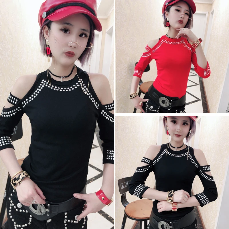 Футболки женские летние топы со стразами в стиле панк рок футболки с