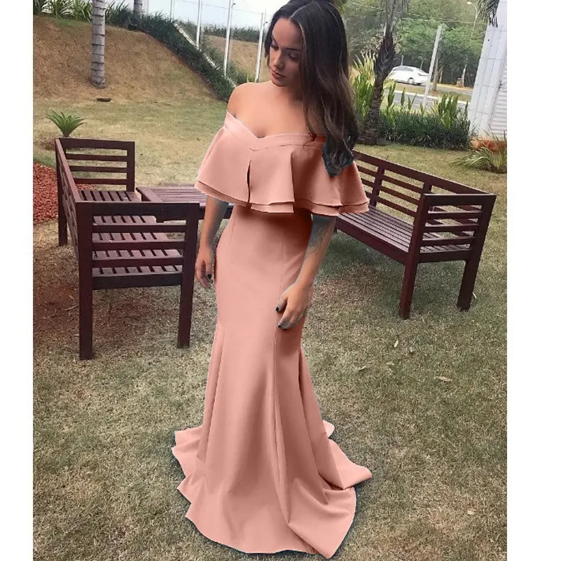 Розовое платье с открытой спиной и рюшами, длинное женское платье, vestidos verano, сексуальные платья без бретелек с открытыми плечами, вечерние платья, Украинская одежда, женское платье