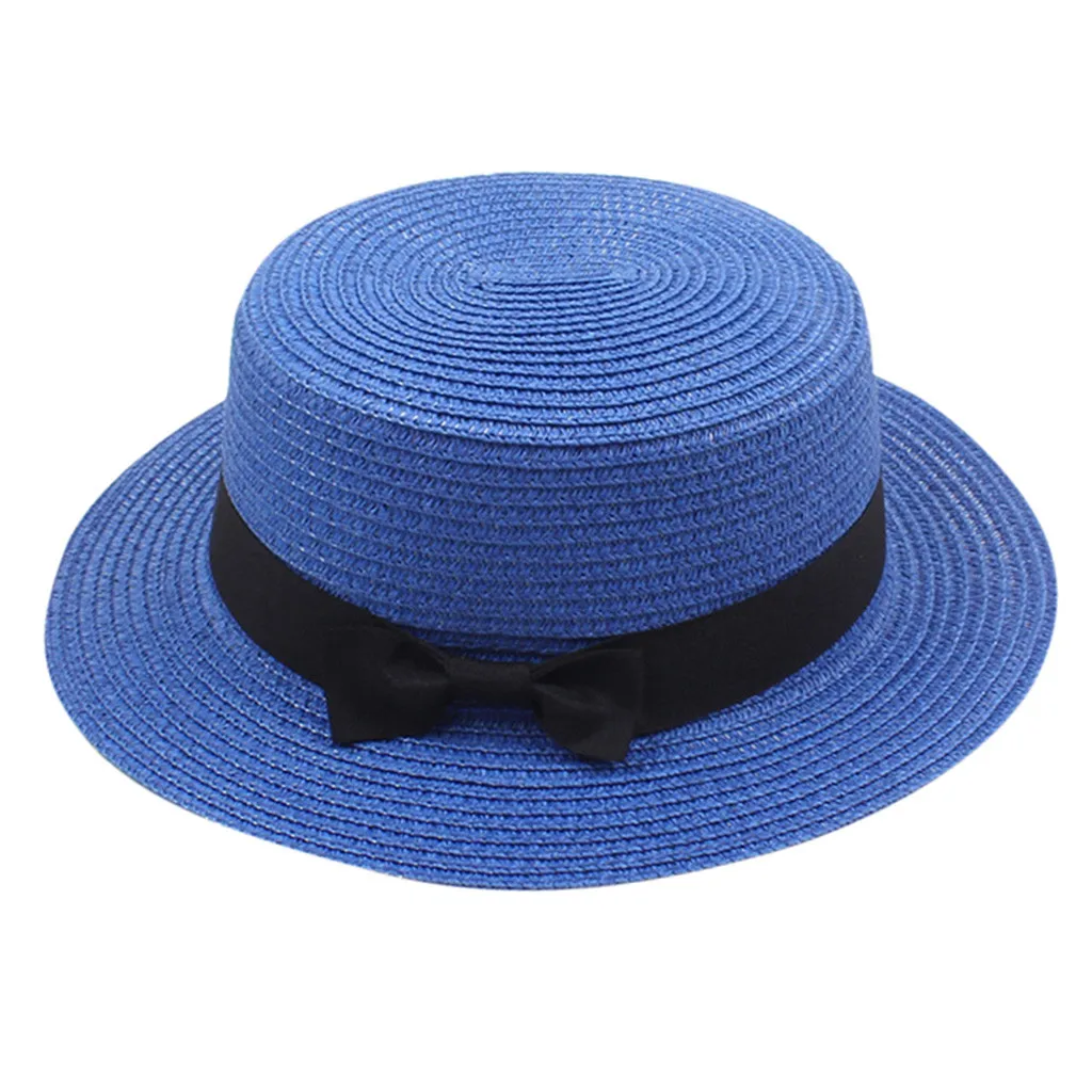 Blue Простая дамская шляпа женская летняя Красивая однотонная модный козырек от солнца Соломенная пляжная шляпа от солнца chapeau femme ete - Цвет: Blue