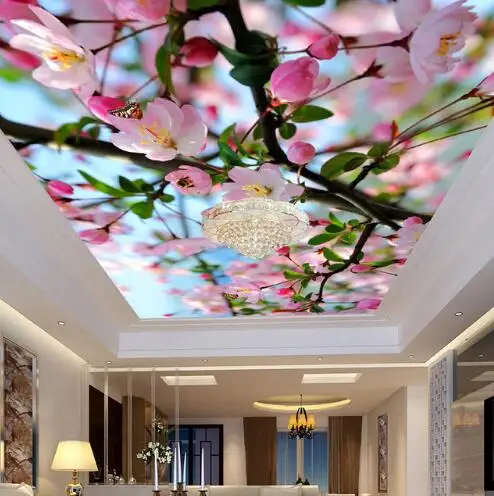 

Beautiful Flower HD Ceiling Frescoes Custom 3D Mural Ceiling Wallpapers Living Room Theme Hotel Wall Decor Papel De Parede Sala