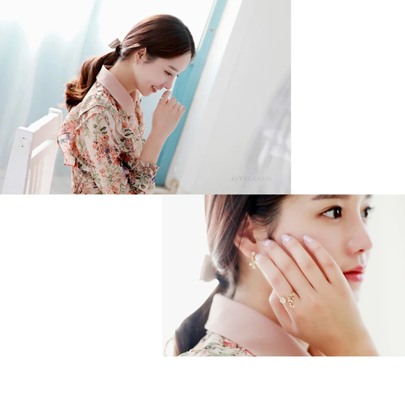 Корейский витой листья цветок горный хрусталь Открытое кольцо из розового