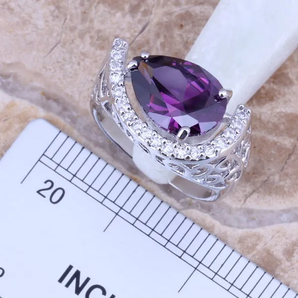 Набор ювелирных изделий с фиолетовым и серебряным покрытием из белого фианита