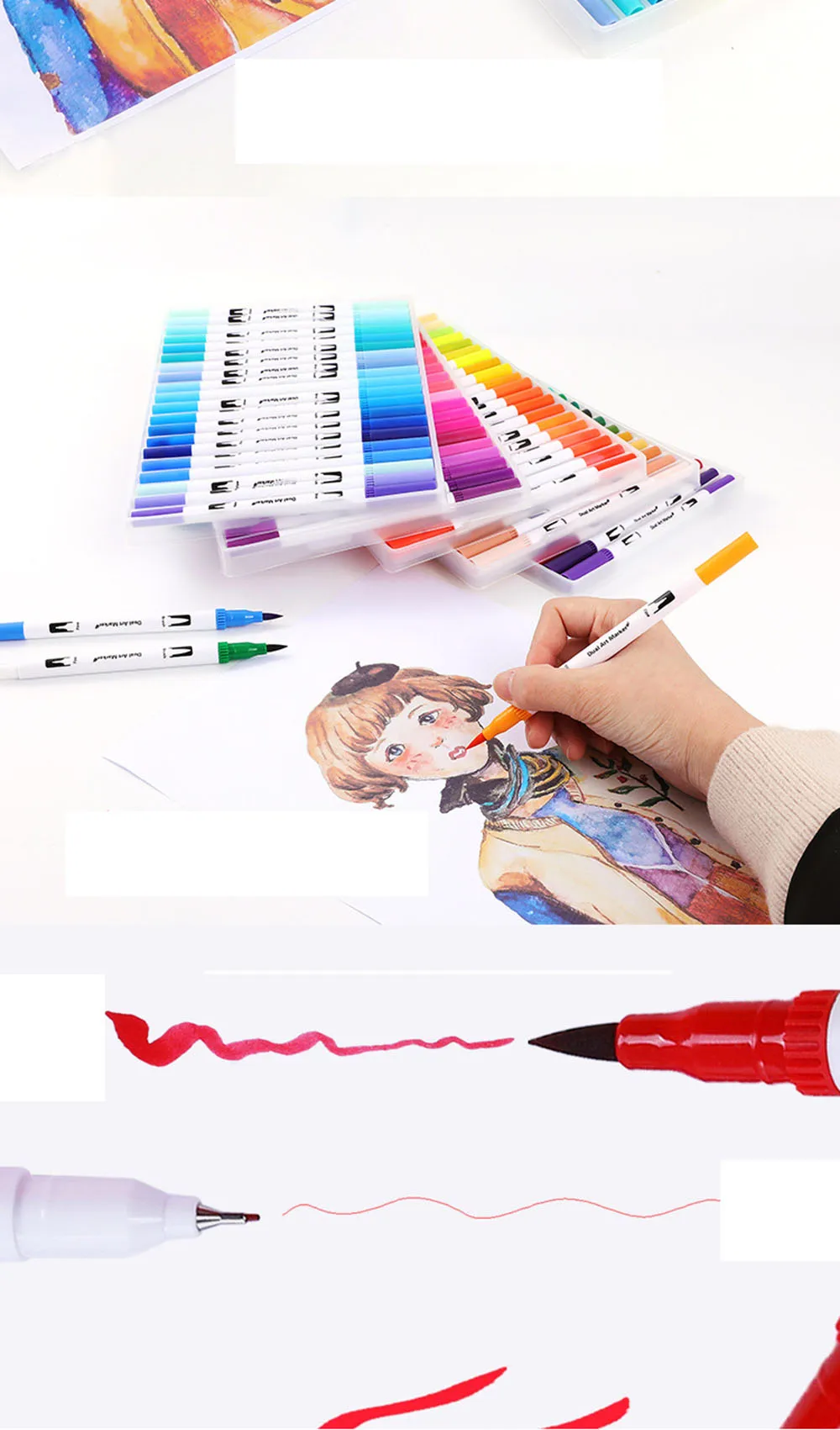 100 цветов Fineliner художественная маркерная ручка граффити стифтен двойной кончик кисти акварель для детей Рисование Живопись Gen Манга Аниме карандаши