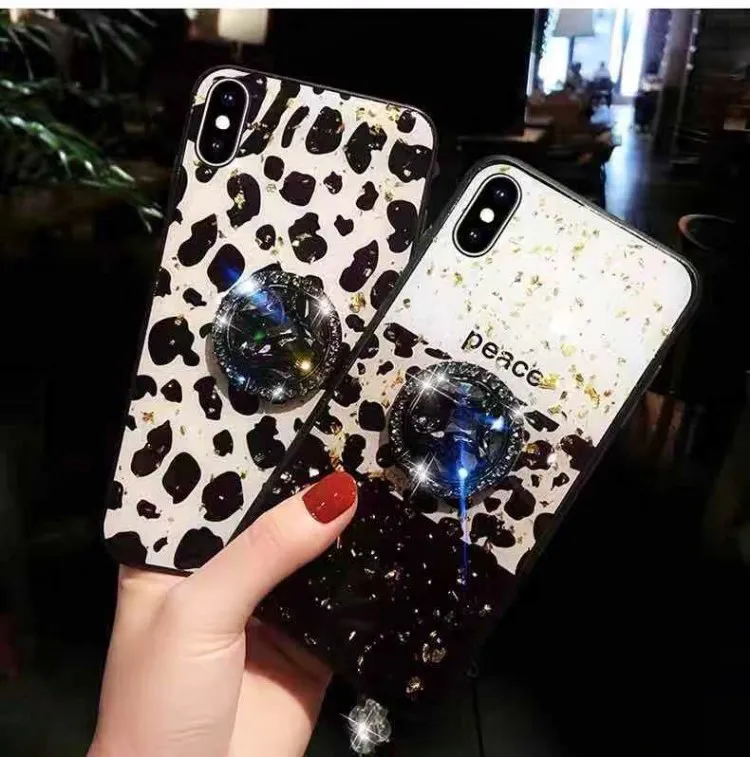 Luxury Leopard Diamond Holder Crystal Strap for iphone S 6 7 8 plus X XR MAX Samsung galaxy S8 S9 Plus S10 S10P S10E capa |