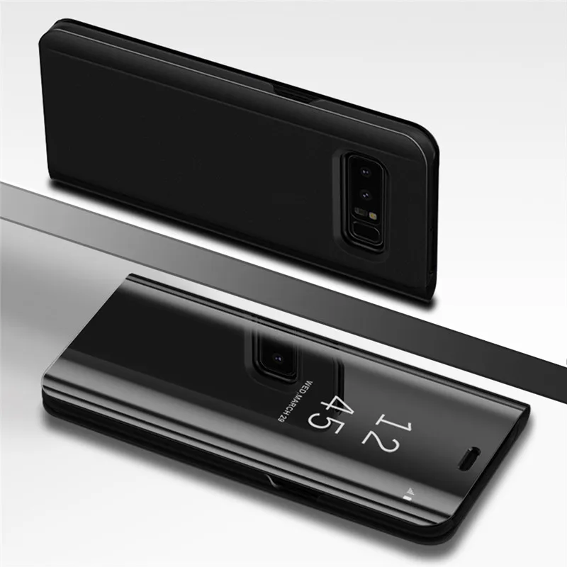 Black Прозрачный зеркальный флип-чехол с окошком для samsung Galaxy S9 S8 Plus S7 S6 Edge, умный чехол-подставка с чипом для samsung Note 8 9 Note 5 - Цвет: Black