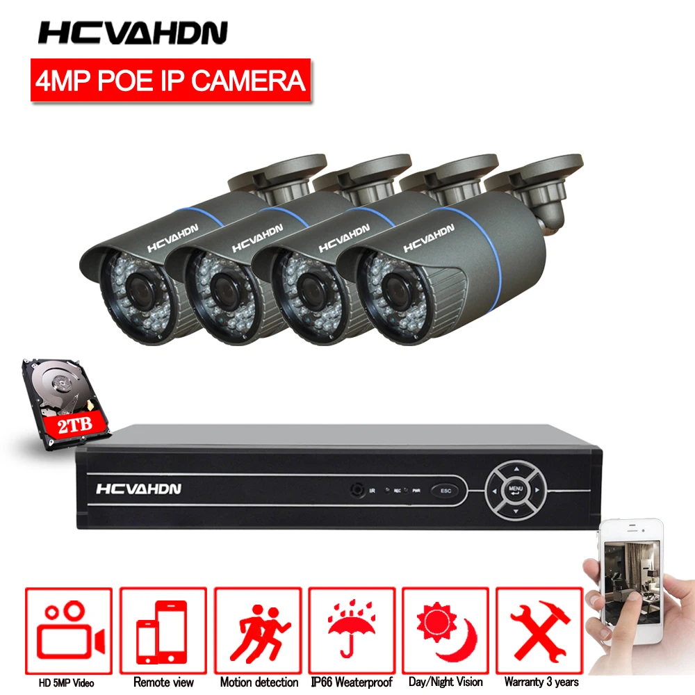 HCVAHDN 4CH 5MP 4MP 4 К HDMI POE NVR комплект видеонаблюдения Камера Системы 4.0MP Открытый IP Security