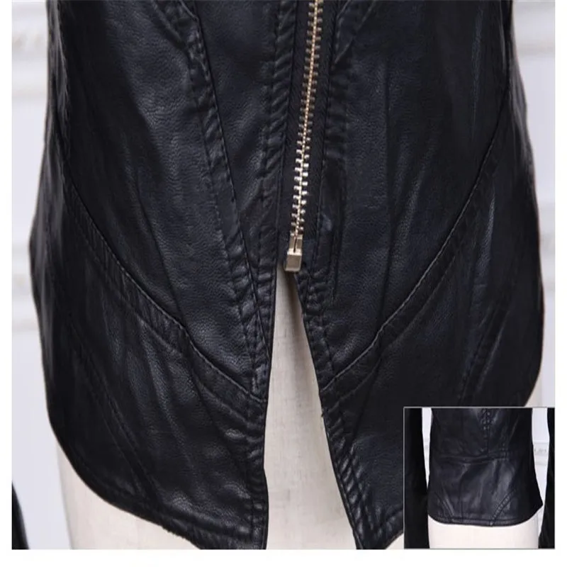 Черная Женская кожаная мотоциклетная куртка из искусственной кожи 2019 Новая