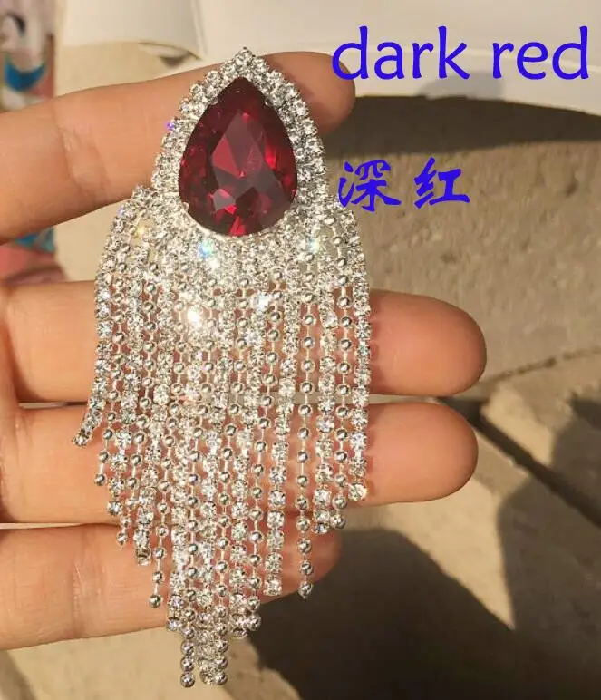 dark red flatback Зеленый, красный кристалл, стразы-капли, аппликация с кисточками, AB, желтое стекло, кристалл, брошь, одежда, плечо, декоративные камни - Цвет: dark red flatback