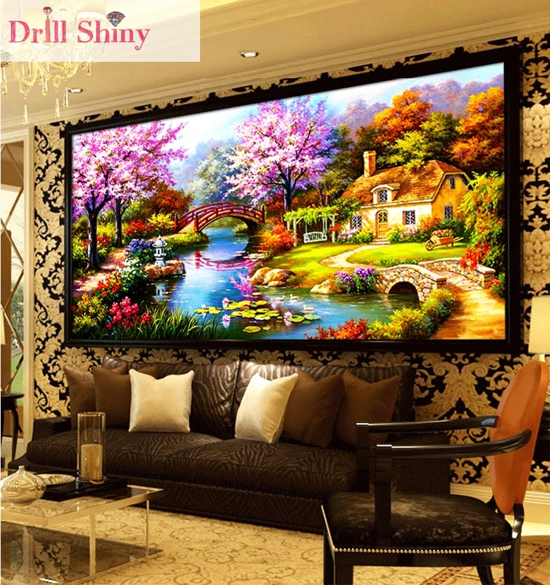 Алмазная мозаика CNA 5D сделай сам живописный дом с цветами и растениями полная