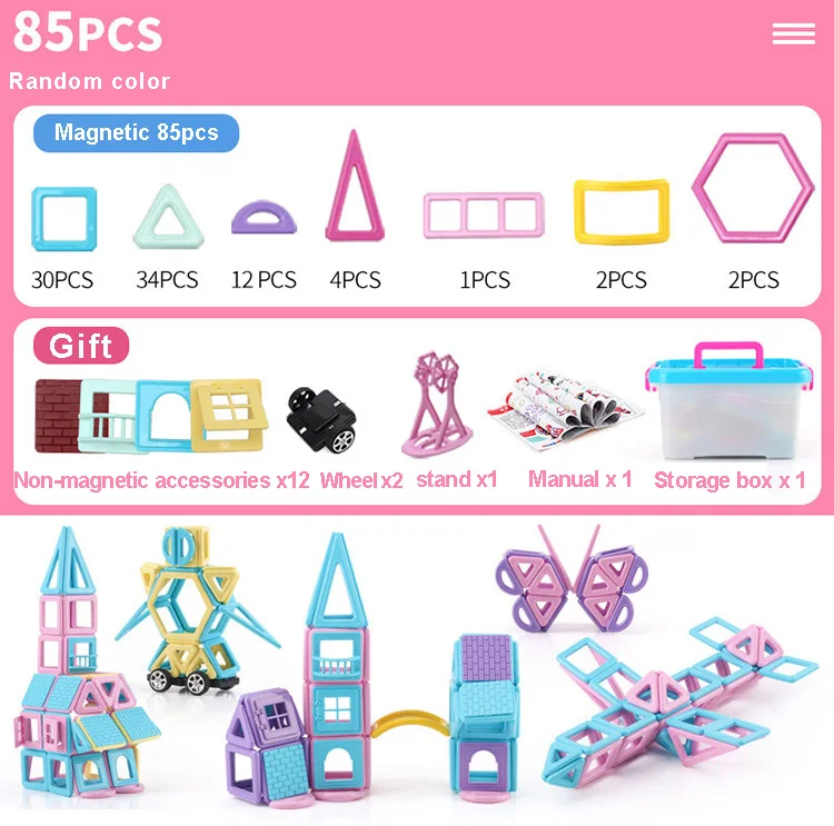 85PCS 30-156 шт Мини Магнитные строительные блоки Конструктор 3D тянет DIY развивающая игрушка для детей магнитные игрушки для детей Подарки для детей - Цвет: 85PCS