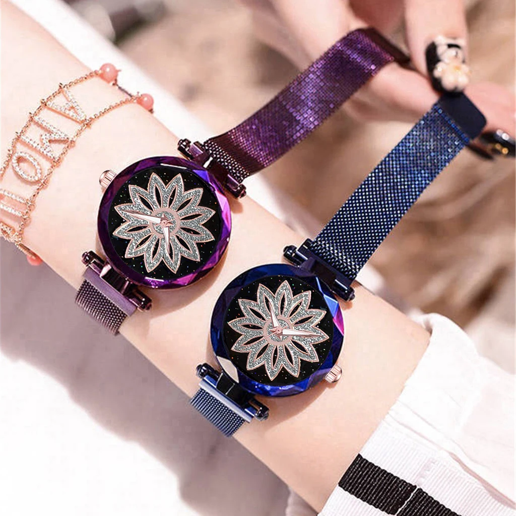 Women Flower Rhinestone Wrist Watch Magnet Ladies Luxury Casual Rose Gold Steel Quartz Relogio Feminino Wristwatch Saati | Наручные часы