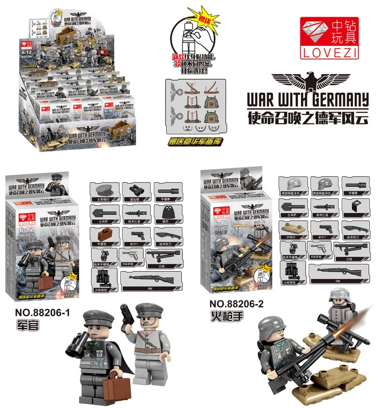 Newest DIY Stickers MOC 12pcs WW2 German Army Special Forces Military Building Blocks Bricks Set Mini Toy Figures with Weapons | Игрушки и