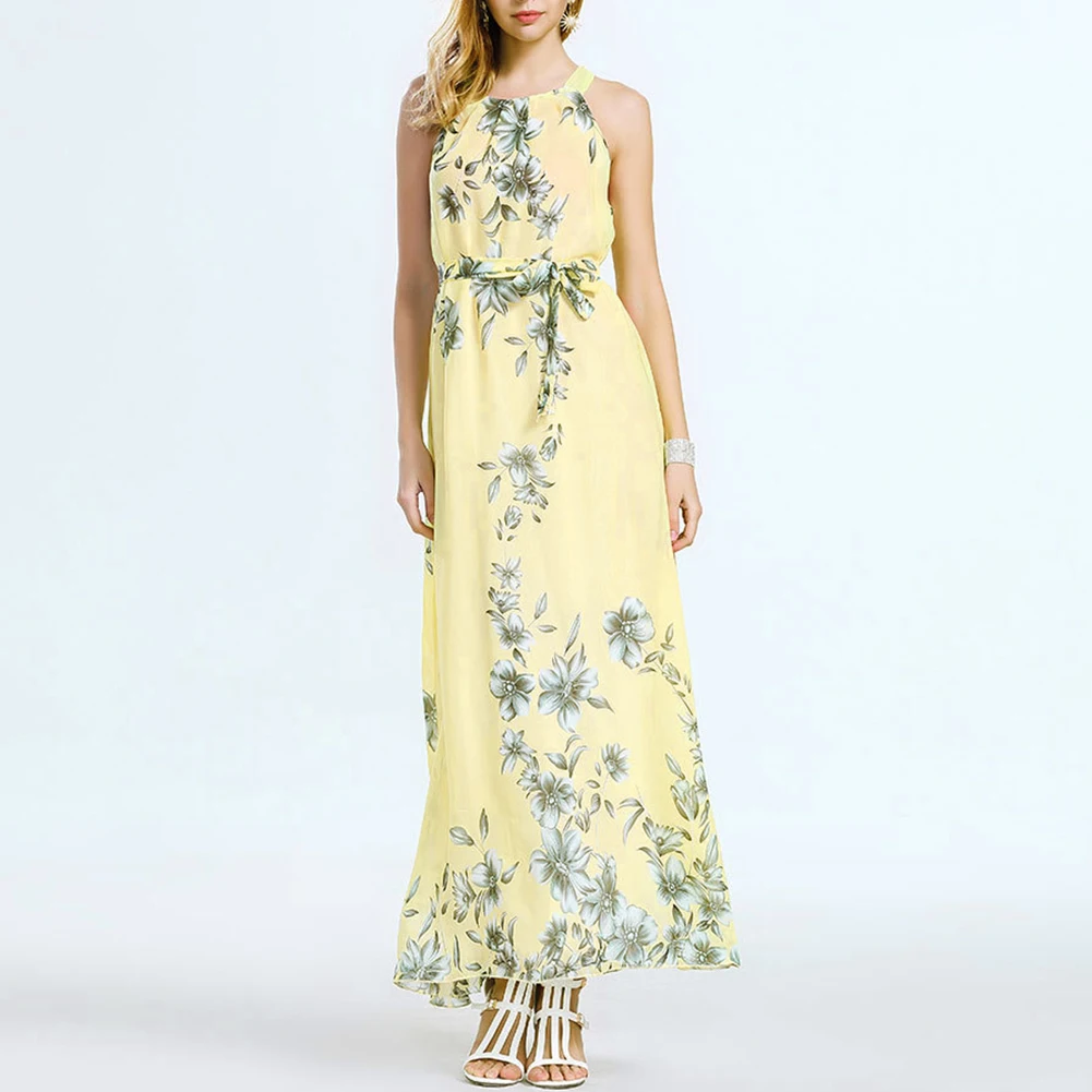 Женское летнее длинное шифоновое пляжное платье-макси в богемном стиле с