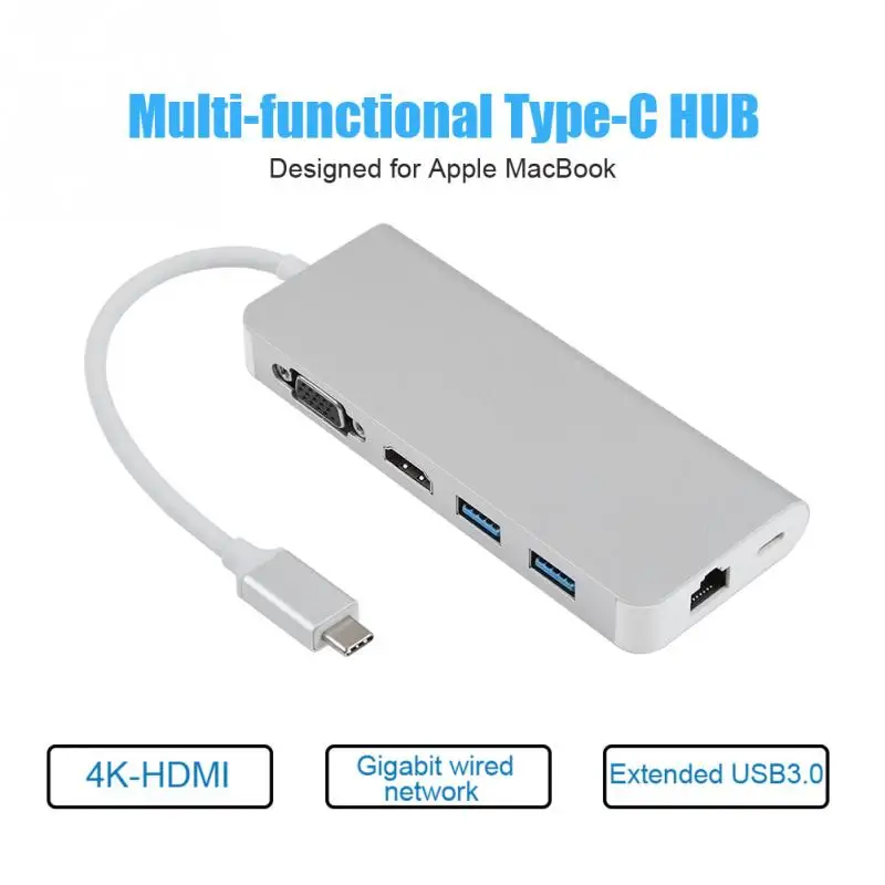 Многофункциональный USB3.0 концентратор адаптер тип-c к HDMI/VGA/RG45 Gigabit LAN/USB3.0/PD конвертер портативный USB-C концентратор для Apple MacBook