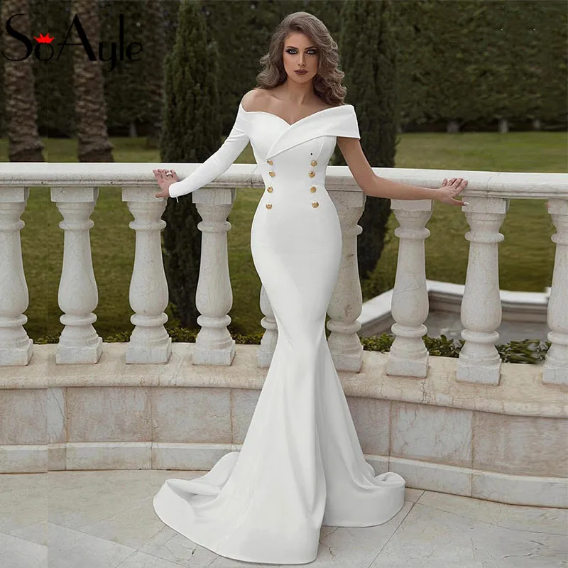 

Женское вечернее платье-Русалка SoAyle, белое эластичное платье с длинным рукавом для выпускного вечера, 2019
