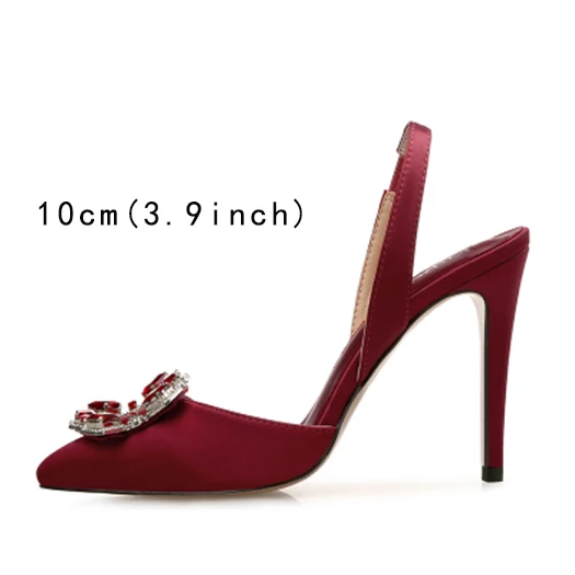 Wine Red 10cm Трансвестит высокие каблуки Большой размер Указательный палец 12 44 женщина сатин Slingback тонкий зеленый 11 43 насосы кристалл Satin серебряные туфли горный хрусталь Лето новая китайская мода Китай - Цвет: Wine Red 10cm