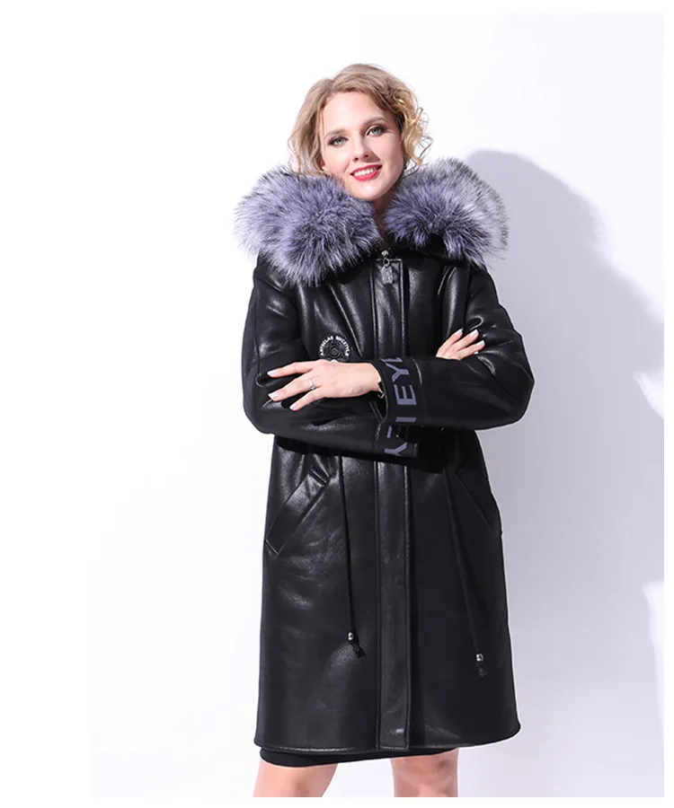 Женские зимние кожаные куртки длинные большие размеры 5XL кожаное пальто женская