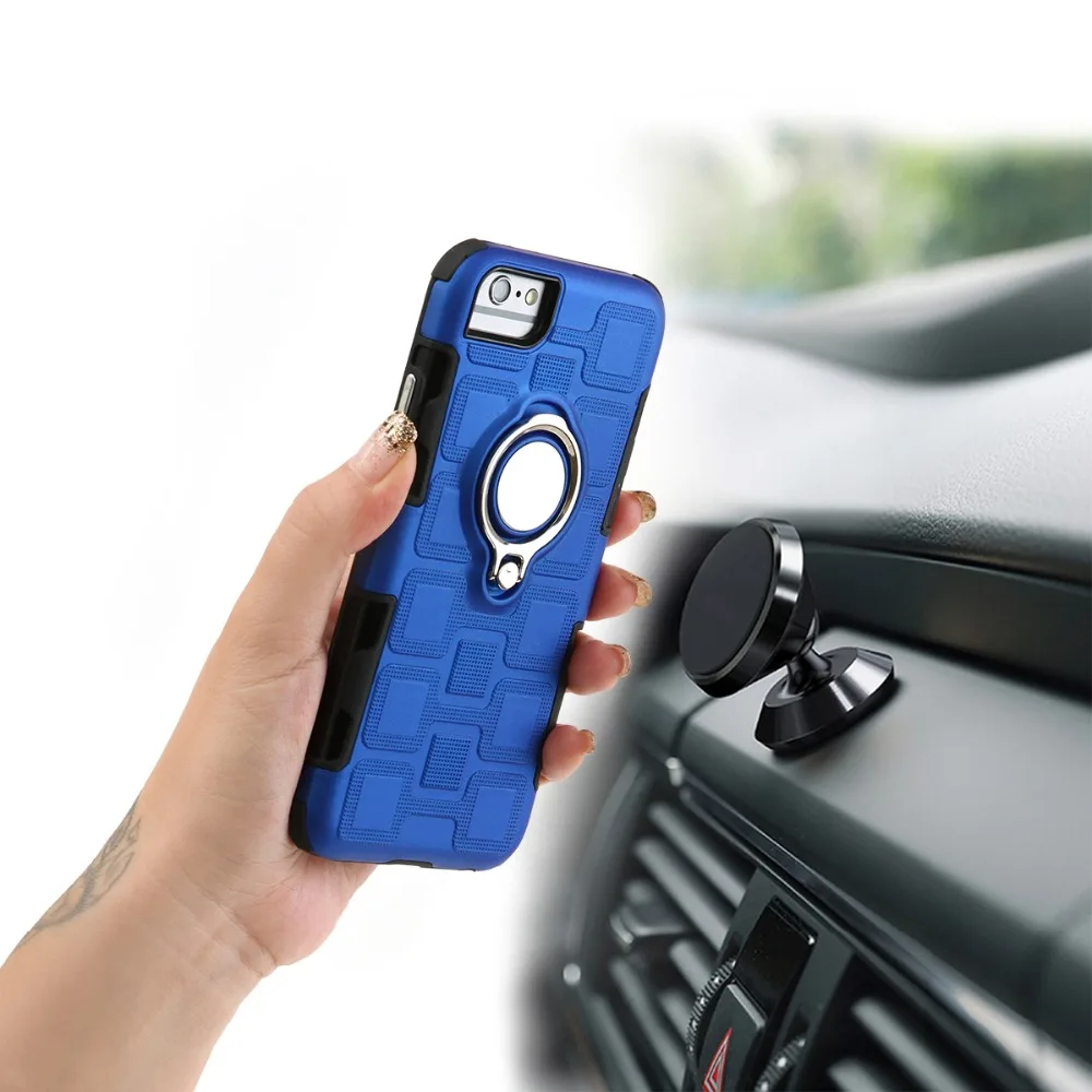 Shockproof Case for iPhone 7 8 Hybrid with Finger Ring Holder Kickstand Fit Magnetic Car Mount Cover Plus XS Fund |