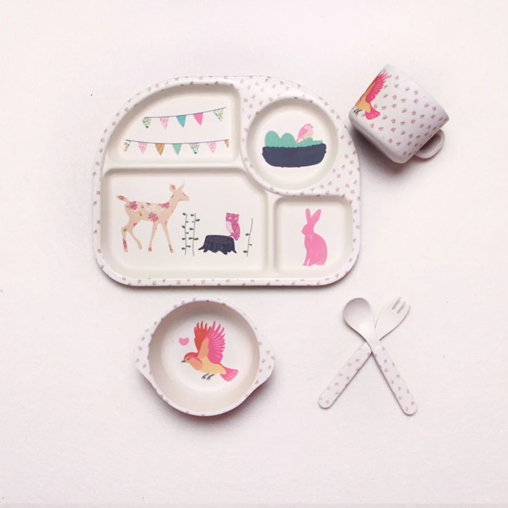 PJ3413G 5 шт./компл. из бамбукового волокна для миски стильная футболка с изображением персонажей видеоигр Экологичные Детские столовая посуда натуральный посуда набор разделения питающая пластина - Цвет: PJ3413G