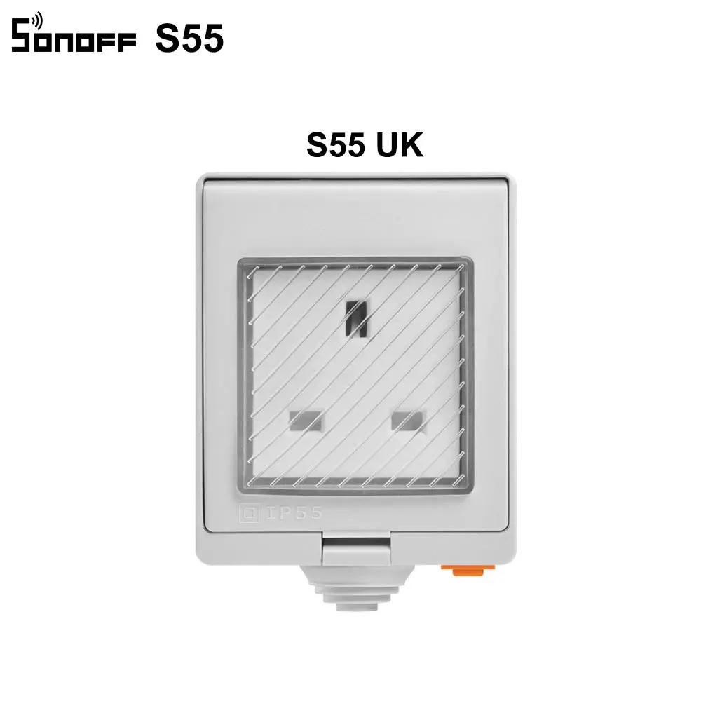 S55 UK SONOFF S55 водонепроницаемый IP55 Wifi умная розетка, таймер открытый AU/EU/UK/US/ZA вилки приложение/Vocie дистанционное управление работает с Alexa - Цвет: S55 UK