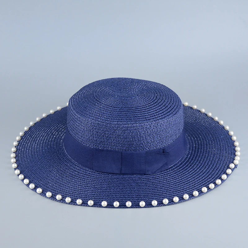 2018 Новая модная женская шляпа от солнца жемчуг соломенная лето chapeu feminino пляжный