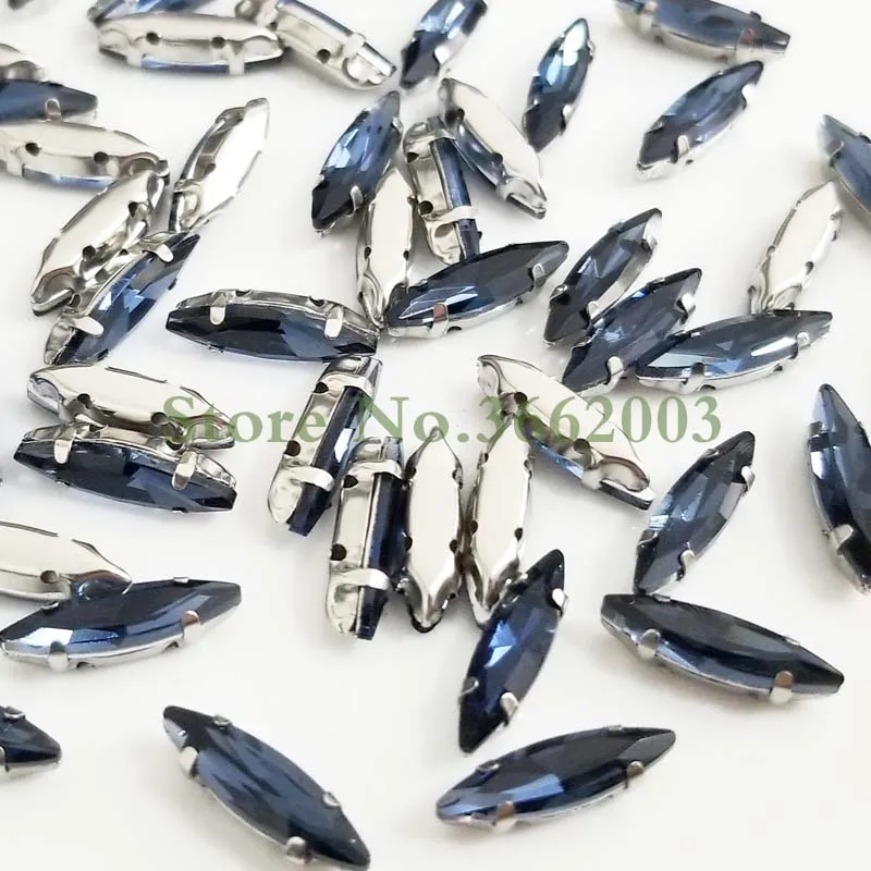 

4x15mm 50pcs/pack Ink blue Horse eye shape Glass Crystal sew on claw rhinestones with ,Diy Clothing accessories SWM41521