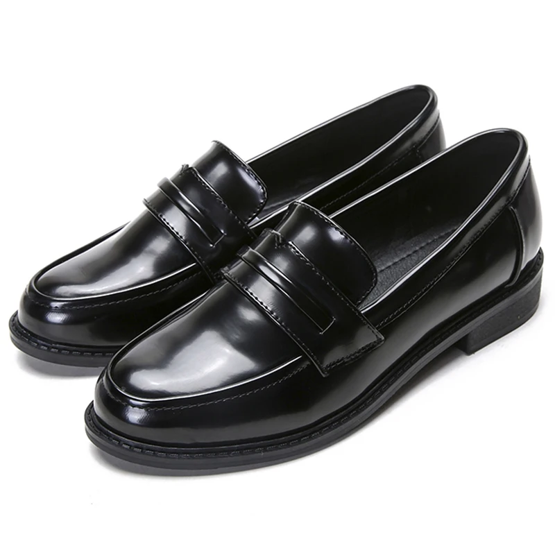 Black Women Loafers Г.; весенние женские кожаные лоферы; большие размеры 40, 41, 42; слипоны; женские лоферы из лакированной кожи - Цвет: Black Women Loafers