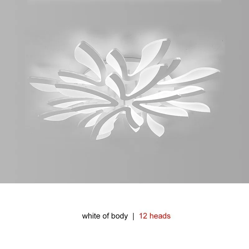 white 12 heads Современные светодиодные потолочные лампы для гостиной, спальни, комнаты, домашнего декора, лампы для кухни, светильники, черная молния, с пультом дистанционного управления, блеск - Цвет корпуса: white 12 heads