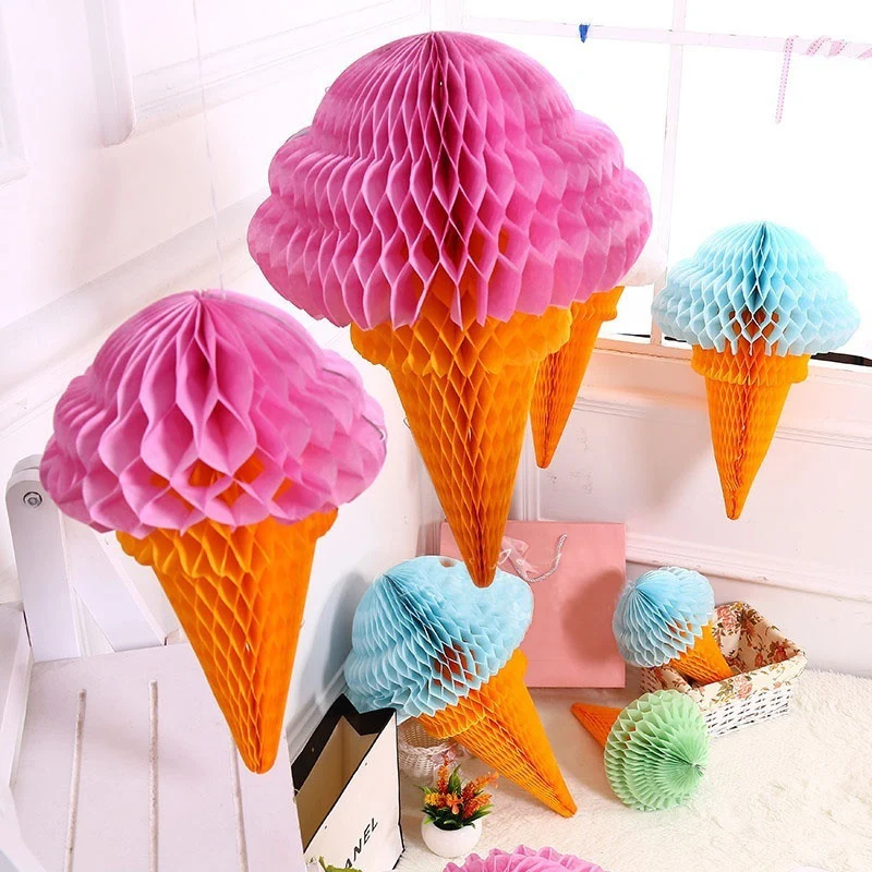 3 шт. мороженое Форма ткани Бумага подвесные шары диаметром фонари акриловыми