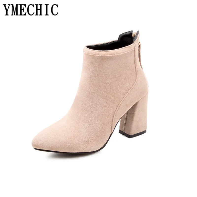 YMECHIC/2018 женские красные черные бежевые ботильоны из флока короткие ботинки для