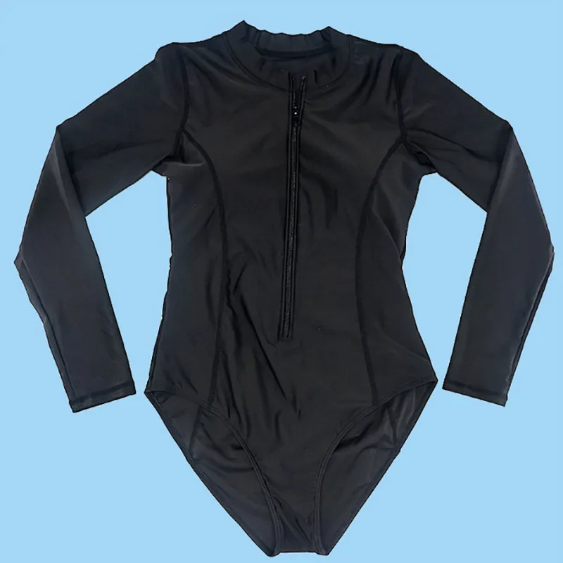 SGE18867-Black Горячий сексуальный сдельный купальник на молнии спереди купальник женский купальный костюм корейский стиль Половина рукава гидрокостюм треугольник боди - Цвет: SGE18867-Black