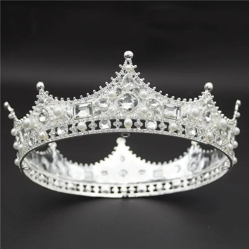 Silver Барокко Королева Король тиара Корона для невесты свадебные украшения для волос кристалл диадема выпускного вечера головной убор большие золотые диадемы и короны невесты - Окраска металла: Silver