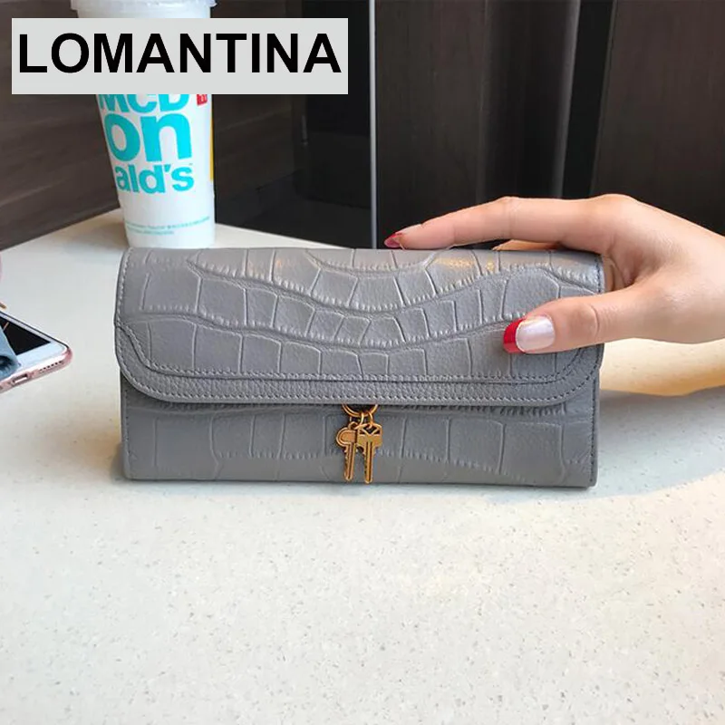 LOMANTINA женские кошельки из коровьей кожи, кошелек с каменным узором, Женский держатель для карт, роскошная сумка для денег и доллара, женские длинные кошельки для девушек