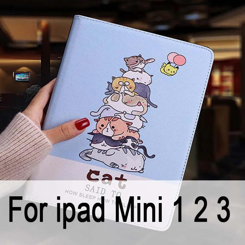 Mini 1 2 3 Защитный чехол для планшета для Ipad Mini 1 2 3 откидной смарт-чехол-подставка из искусственной кожи с милым рисунком кота для iPad mini 4 - Цвет: Mini 1 2 3