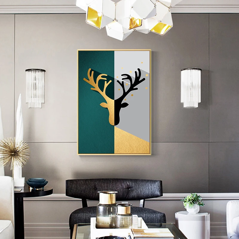 Настенная картина с изображением золотого искусственного оленя искусство на