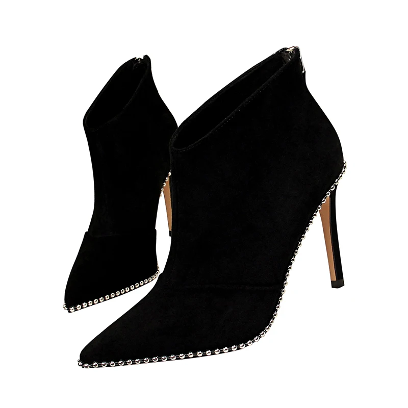 Suede black Plardin/Новая женская зимняя обувь; выразительные модные ботинки с заклепками; Брендовая женская обувь из искусственной замши высокого качества; женские зимние ботинки из шерсти - Цвет: Suede black