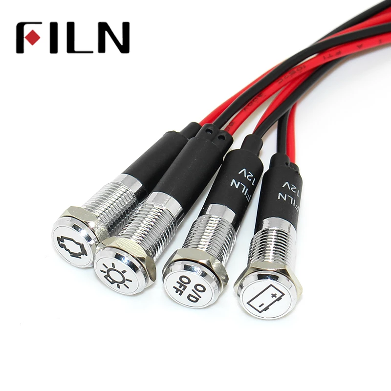 FILN 8mm Warning Dashb red yellow white blue green 12v led indicator light with 20cm cable with symbol lta 207 5 incandescent five layer tower warning light red yellow white blue green with round bottom beacon machine light tower