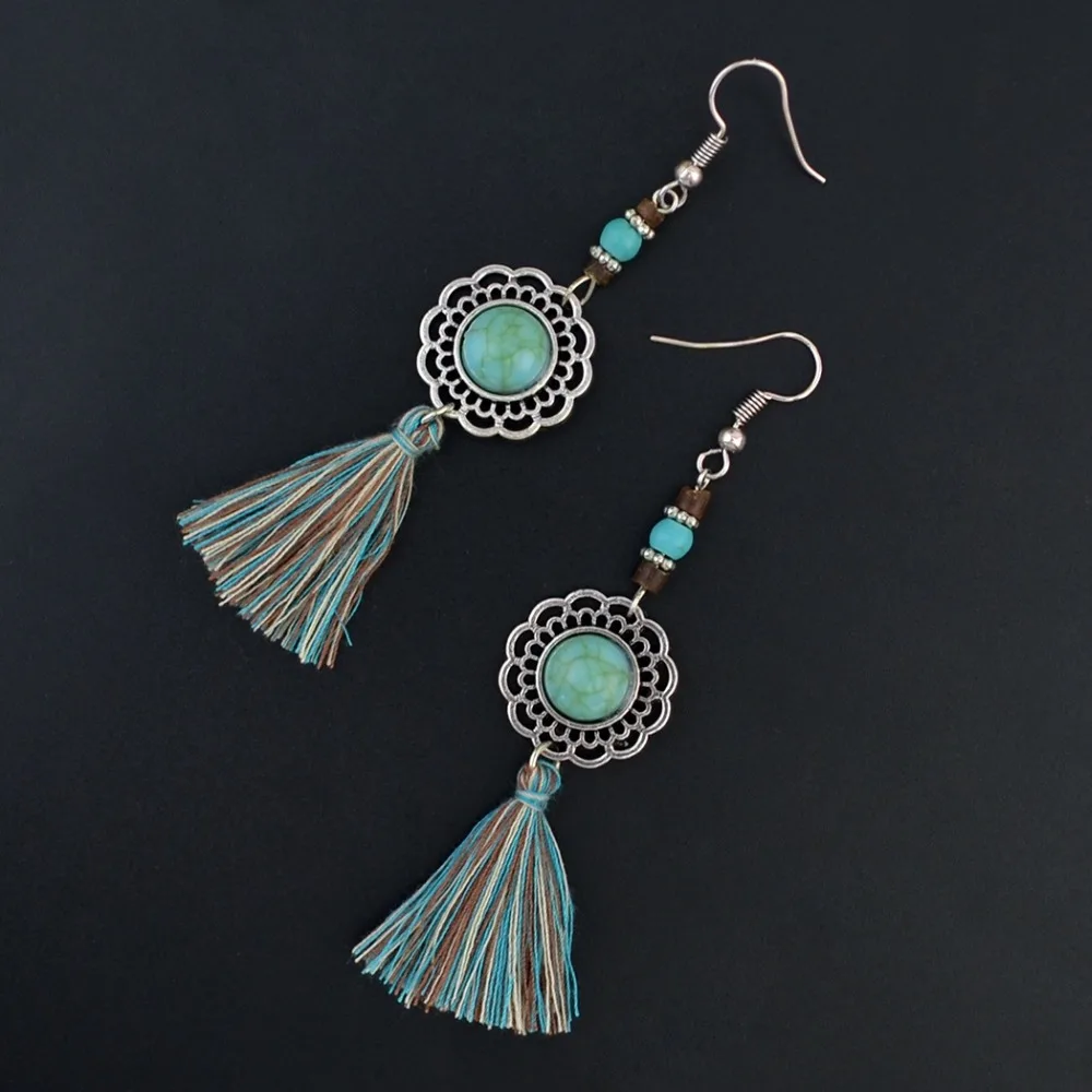 Women earrings retro luxury big square turquoises stone earrings drop for women