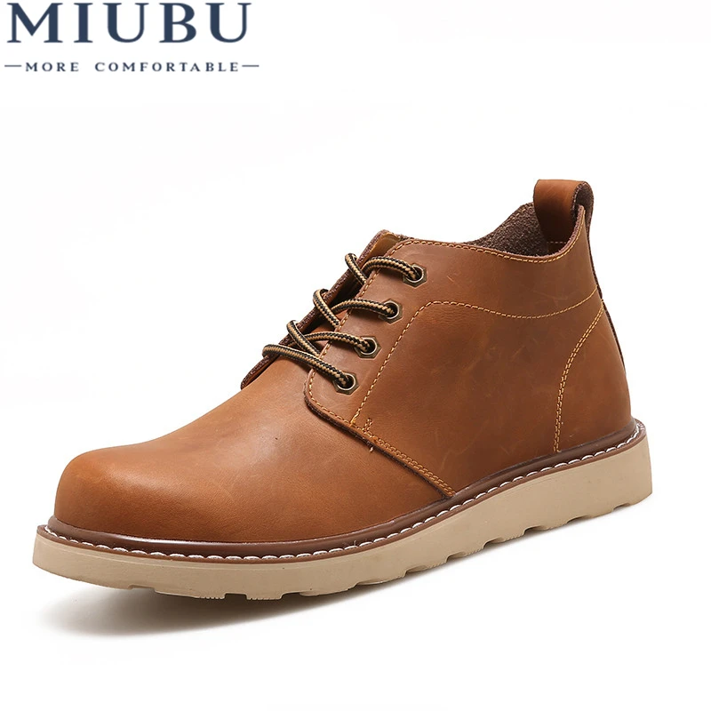 

MIUBU Leather Men Boots Autumn Winter Ankle Boots Fashion Casual Footwear Lace Up Shoes Men High Quality Vintage Men Shoes