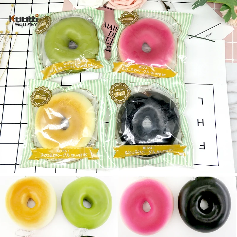 Kuutti Squishy 10 см Джамбо Розовый Черный Простой Зеленый бублик хлеб Сжимаемый