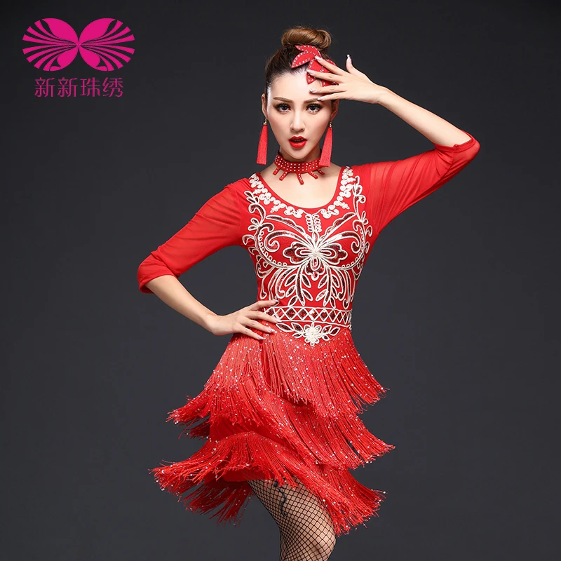 Женское платье с блестками для латиноамериканских танцев|latin dance|dress dancedance performance |