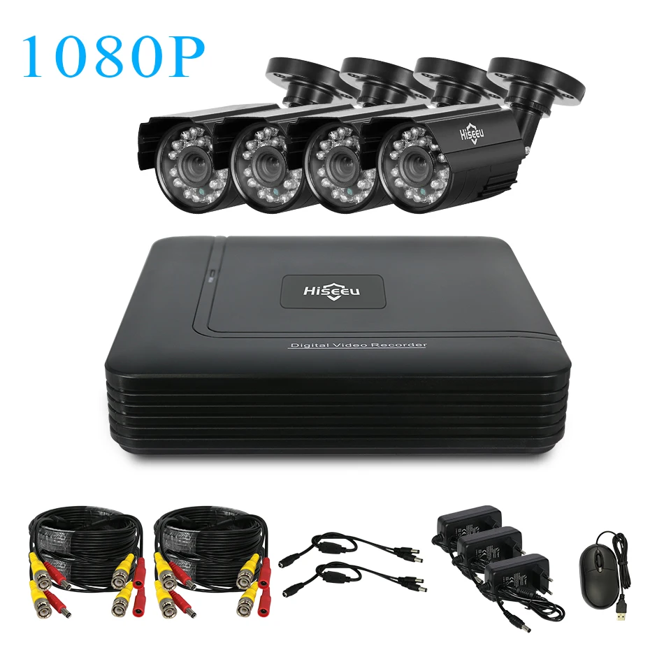 Белый Hiseeu CCTV 8CH камера безопасности комплект 4 шт 720P 1080P AHD Водонепроницаемая уличная камера наружная 2MP комплект видеонаблюдения для дома - Цвет: Белый