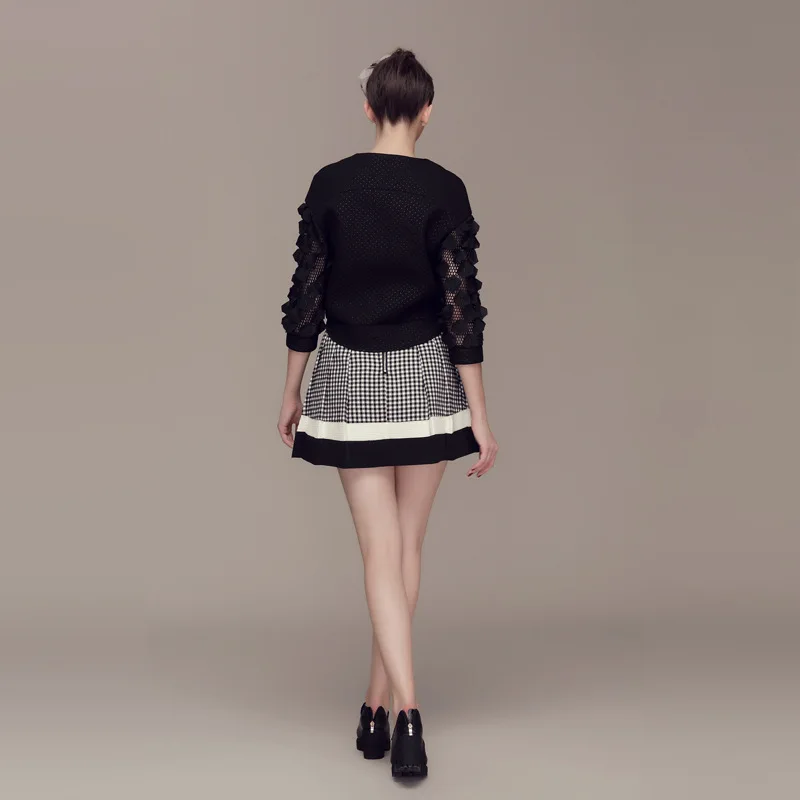 014 new winter skirt Korean imports of black and White Checkered lattice material all-match slim fashion wholesale | Женская одежда